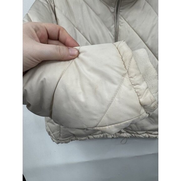 Zara Puffer Jacket Women Medium Beige Cropped Preppy Minimalist Full‎ Zip - Picture 10 of 13